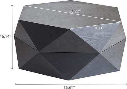 36.61" Modern Drum Coffee Table with Hidden Storage, Farmhouse Coffee Table, Retro Round Coffee Table for Living Room, Office, Black