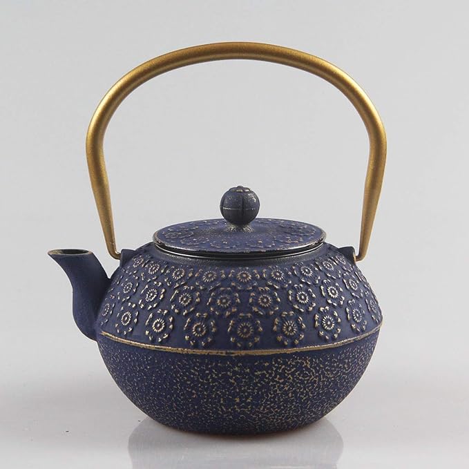 Teapot Cast Iron Tea Kettle for Stovetop Safe Coated with Enameled Interior,Japanese Cast Iron Teapot with Stainless Steel Infuser for Loose Tea(33.8oz)