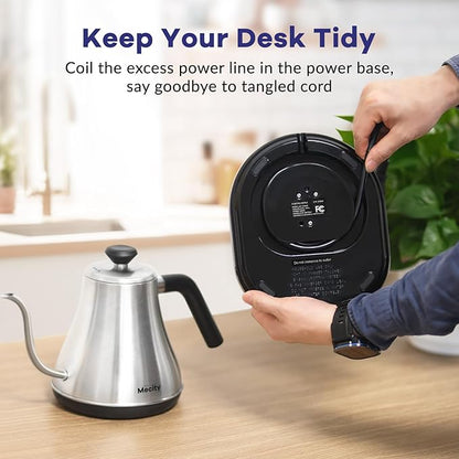Mecity Electric Gooseneck Kettle With LCD Display Automatic Shut Off Retro Coffee Kettle Temperature Control Hot Water Boiler to Pour Over Tea, 1200 Watt Quick Heating Tea Pot, 0.8L, Stainless Steel