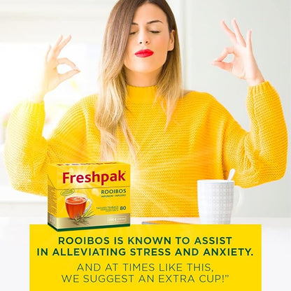Freshpak® Rooibos Tea | 80 Tagless Teabags | Packed at source in South Africa | Natural Premium Rooibos | Naturally Caffeine Free | Keto Friendly | Non GMO |