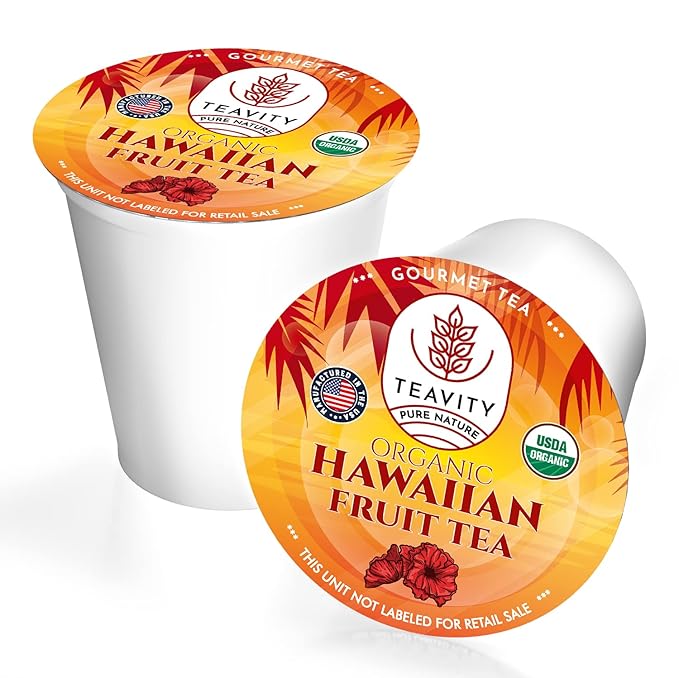 Teavity Organic Hibiscus Tea Pods with Peach, Mango, & Passionfruit - Naturally Decaf Hawaiian Fruit Tea (36 Pods)