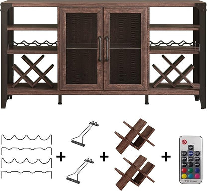 Vabches 58" Wine Bar with Wine Rack Storage,Alcohol Cabinet with LED Strip, Liquor Cabinet Bar for Home Dining Room, Sideboard Buffet with Storage