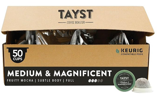 Tayst Coffee Pods, Medium & Magnificent Medium Roast, K Cups Compatible with Keurig Coffee Maker, Sustainable Single Serve, Pack of 50