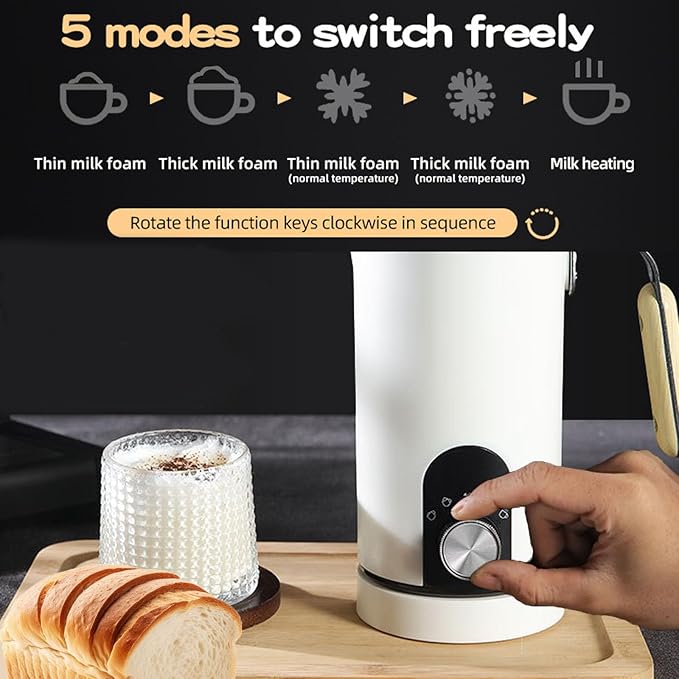 Milk frothing machine，Automatic milk frother，Electric for Hot & Cold Froth, Froth Or Heat Milk，Multifunctional milk frother，Automatic off & Easy Cleaning, Silent Operation (White)