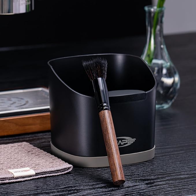 IKAPE Espresso Kit 3 IN 1, Espresso Knock Box, Cleaning Towel & Brush for Barista-Grade Maintenance - Black Espresso Machine Coffee Puck Disposal Box