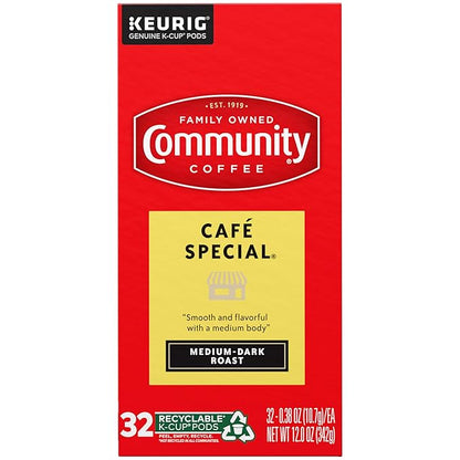 Community Coffee Café Special, Medium-Dark Roast, Single-Serve Keurig K-Cup Pods, 32 Count (Pack of 4)