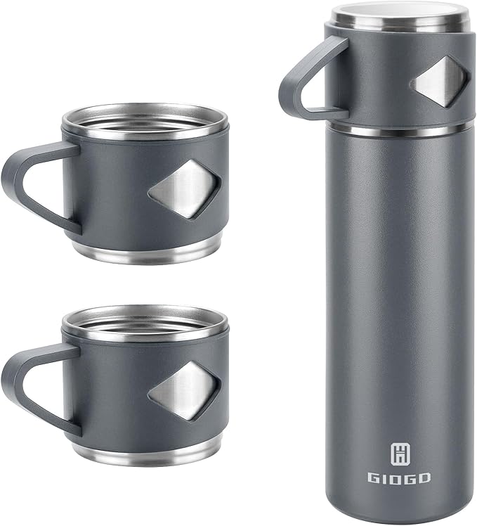 Stainless Steel Thermo 700ml/23.7oz Vacuum Insulated Bottle with Cup for Coffee Hot drink and Cold drink water flask.(Gray,Set)