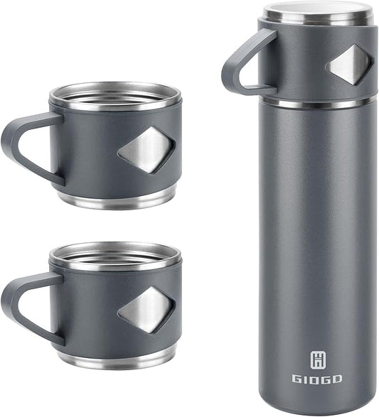Stainless Steel Thermo 700ml/23.7oz Vacuum Insulated Bottle with Cup for Coffee Hot drink and Cold drink water flask.(Gray,Set)