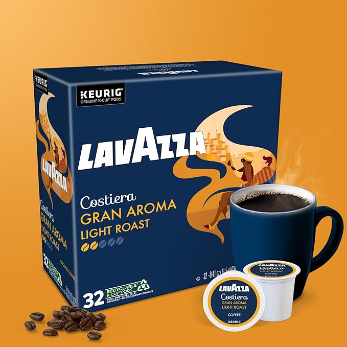 Lavazza Costiera Gran Aroma, Single-Serve Keurig K-Cup Pods, Light Roast Coffee, 32-Count Box