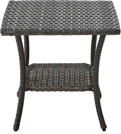 HUMMUH Outdoor End Table,Patio Wicker Small Side Table, PE Rattan Coffee Table with 2-Tier Storage Shelf for Bistro Set Conversation Sets Grey