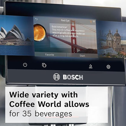 BOSCH 800 Series Fully Automatic Espresso and Coffee Machine – 35 Drinks, Cold Brew, Double Cup, Milk Hose, Ceramic Grinder, Smart Features, in Black TPU60309