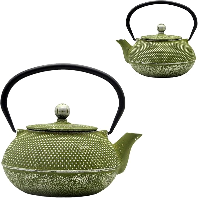Cast Iron Teapot Tea Kettle with Stainless Steel Infuser for Stovetop Safe Coated with Enameled Interior Japanese Green Tetsubin for Loose Tea(30.4oz/900ml)