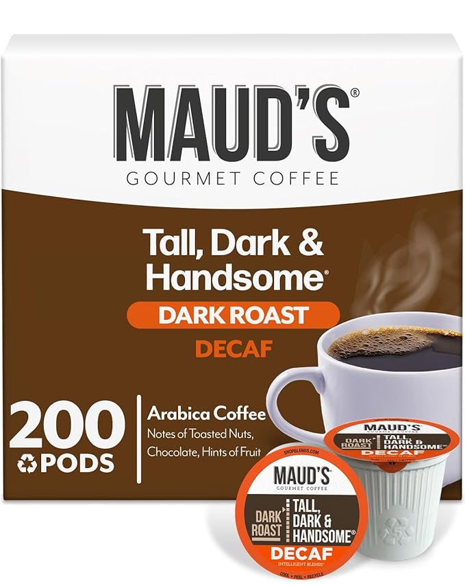 Maud's Decaf Dark Roast Coffee Pods, 200 ct, Decaffeinated Recyclable Single Serve Pods – 100% Arabica Coffee, Compatible with Keurig K Cups Maker