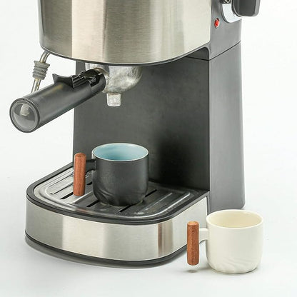 Porcelain Espresso Cups Set of 2, Small Tea Cups, 2 oz Ceramic Espresso Cups with Wooden Handle