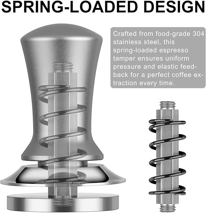 Calibrated Spring Loaded Coffee Tamper for Espresso Machine - Essential Espresso Tool for Perfect Tamping Results - Fits Portafilter Baskets(58mm, Silver)