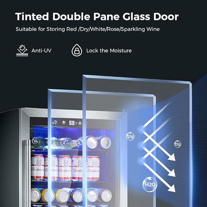 Kismile 4.5 Cu.ft Beverage Refrigerator and Cooler, 145 Can Mini Fridge Glass Door,Digital Temperature Display for Soda, Beer or Wine, Small Drink Dispenser Cooler for Home, Office or Bar(Silver)