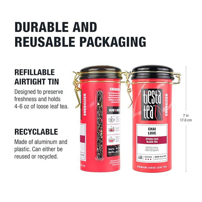 Tiesta Tea - Chai Love, Loose Leaf, Spiced Chai Black Tea, Premium Blend, High Caffeinated, Make Hot or Iced & Brews Up to 50 Cups, 4 Ounce Refillable Tin