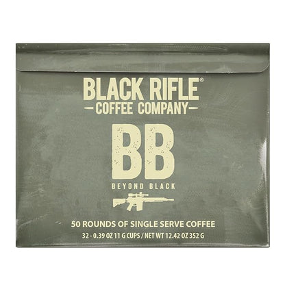 Black Rifle Coffee Company Beyond Black, 32 Count, Dark Roast K Cups - Single Serve K Cups Coffee Pods - Kcup Pods Compatible with Keurig 1.0 & 2.0 - Made from Arabica Beans
