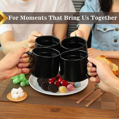 Large Coffee Mugs Set of 4, 19 oz Stackable Ceramic Coffee Mug, Coffee Cups with Large Handle for Latte, Cappuccino, Milk, Tea, Dishwasher & Microwave Safe, Ideal for Men, Women - Black