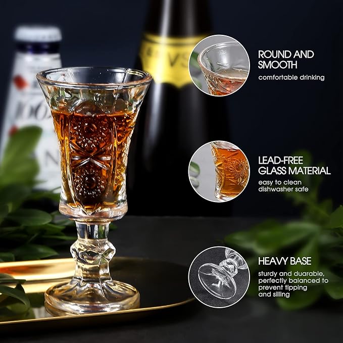 Round 1.3-Oz Shot Glasses, Lead-Free Glass, Clear Heavy Base Shot Glass (Set of 3)
