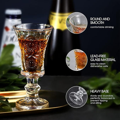 Round 1.3-Oz Cordial Glasses, Lead-Free Sherry Glasses, Clear Heavy Base Shot Glasses (Set of 12)