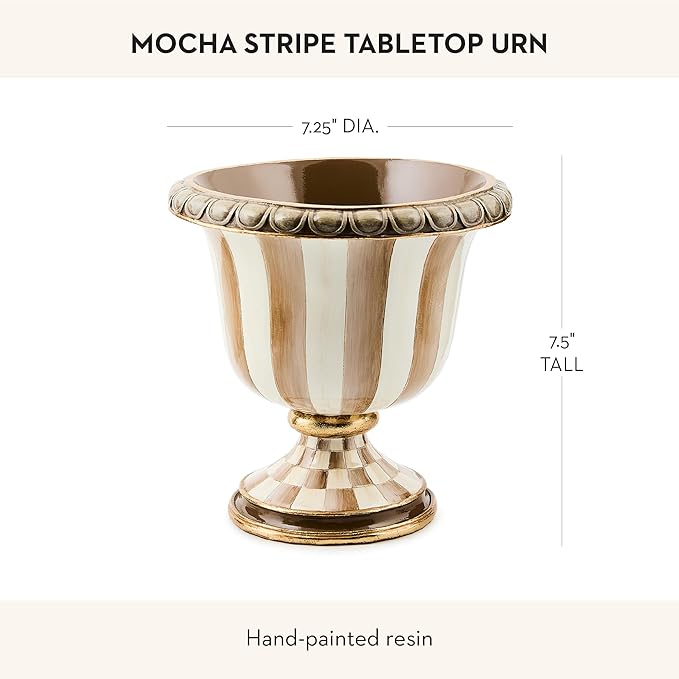 MACKENZIE-CHILDS Tabletop Urn, Decorative Centerpiece for Table, Brown-and-White Mocha Stripe