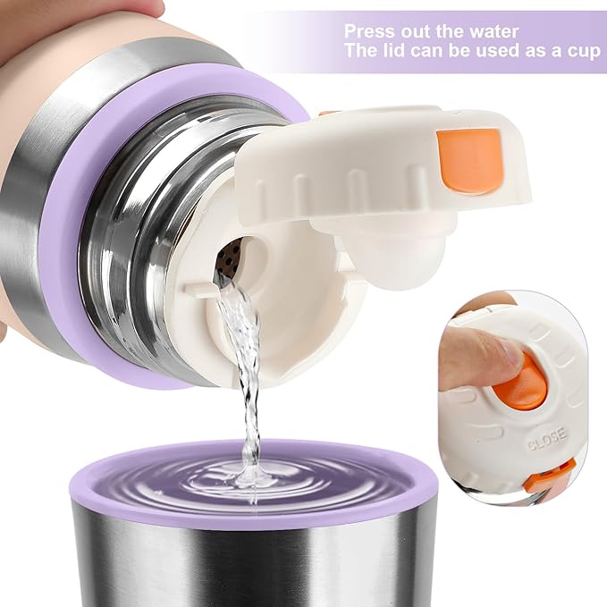 Stainless Steel thermo Bottles with cup 700ml/23.7oz Vacuum Insulated Bottle for hot and cold coffee drink water thermo flask with cup.(Gradient Purple,700ml)