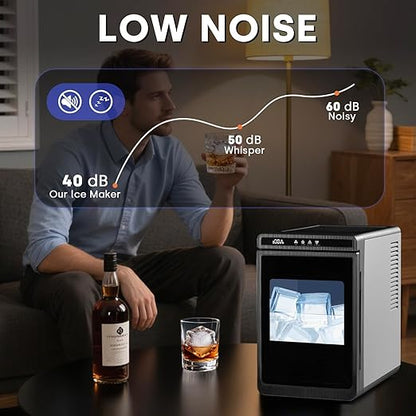 Countertop Ice Maker Machine, 3pcs in 27 Mins, 160pcs/Day, Large Square Ice Cubes for Cocktails, Whiskey & Bourbon, Portable Ice Maker with Basket and Scoop, Auto-Cleaning for Home/Bar/Party (Black)