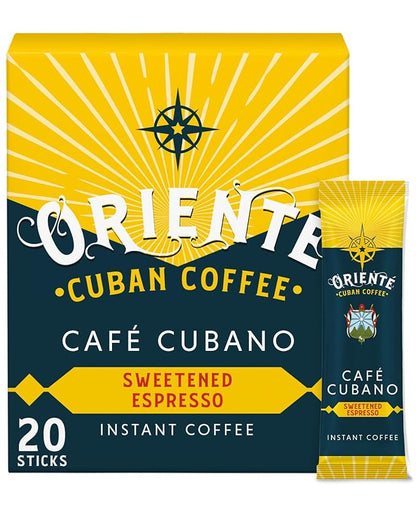 Oriente Dark Roast Instant Coffee, 20 ct, Sweetened Espresso – 100% Arabica Coffee, Instant Hot or Iced Coffee - Just add water