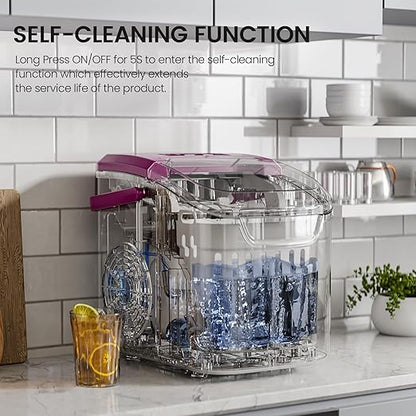 Kismile Ice Makers Countertop with Handle,8 Cubes in 6 Mins,Portable Ice Maker Machine with Self-Cleaning for Home/Office(Purple)
