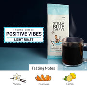 Stella Blue Ground Coffee, Positive Vibes Blend, Light Roast, Fresh Coffee Ground 100% Arabica, Smooth Balanced Roast with Distinct Flavor Notes, Ethically Sourced Coffee Beans, 12 oz Bag