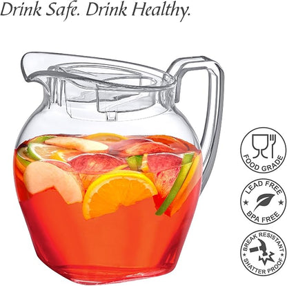 Amazing Abby - Vively Grand - Plastic Pitcher (96 oz, 3 Quart), Clear Water Pitcher with Lid, Fridge Jug, BPA-Free, Shatter-Proof, Great for Iced Tea, Sangria, Lemonade, Juice, Milk, and More