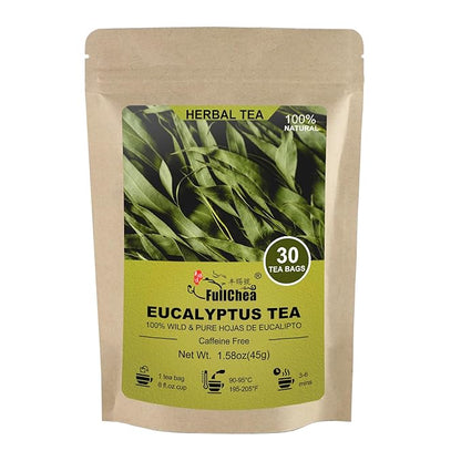 FullChea - Natural Eucalyptus Tea Bag 30 Teabags, 1.5g/bag - Premium Hojas de Eucalipto - Non-GMO - Caffeine-free - Boost Respiratory Health