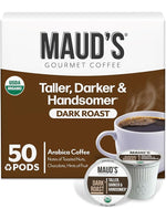 Load image into Gallery viewer, Maud's Organic Dark Roast Coffee Pods, 50 ct, Fair Trade &amp; Single Origin Recyclable Single Serve Pods – 100% Arabica Coffee, Compatible with Keurig K Cups Maker