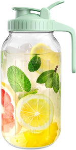 Load image into Gallery viewer, 2 Quart Wide Mouth Glass Pitcher with Lid, 64oz Mason Jar Pitcher, Leak-proof Iced Tea Pitcher,Heavy Duty Container for Fridge Sweet Tea,Juice,Cold Brew Coffee,Breastmilk Storage Drinks-1PACK/Green