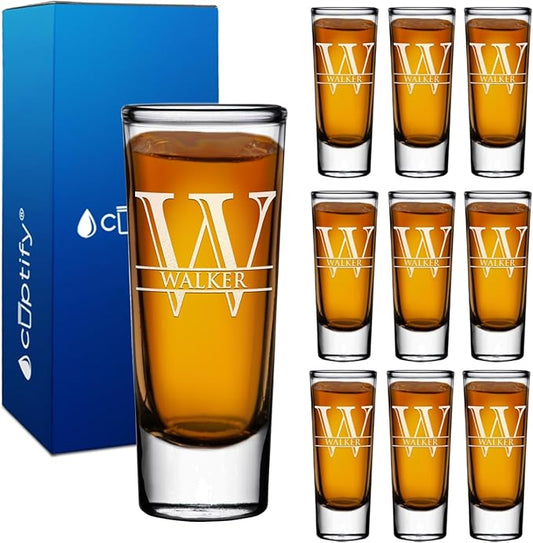 Personalized Shot Glasses Set of 10 Custom 2 oz Cordial Shot Glass Initial and Name for Gifts, Weddings, Birthdays, Party, Event, Decorations