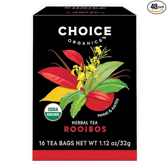 Choice Organic Teas Rooibos Tea - Fair Trade - Compostable - Caffeine Free - 48 Organic Herbal Tea Bags (Pack of 3)