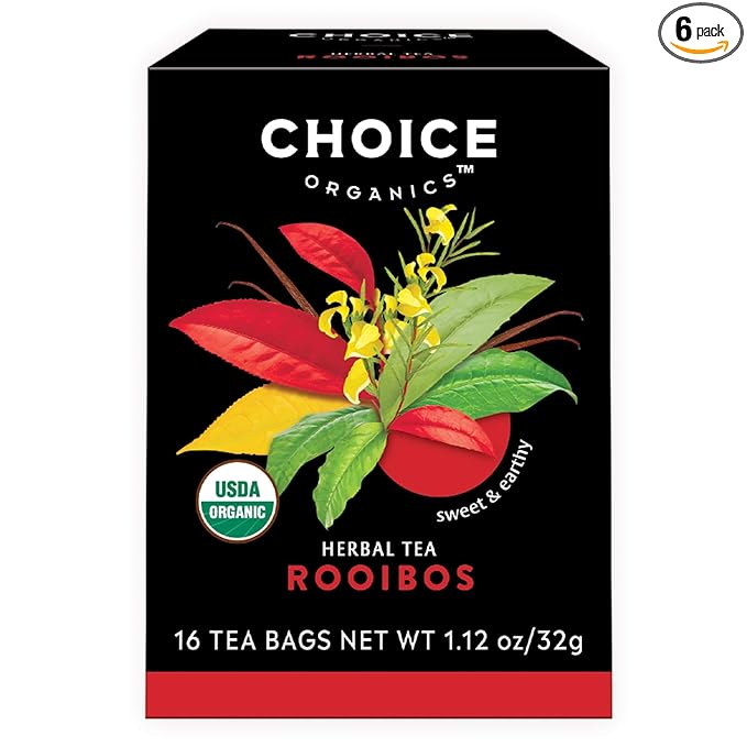 Choice Organics - Organic Rooibos Tea (6 Pack) - Fair Trade - Compostable - Caffeine Free - 96 Organic Herbal Tea Bags