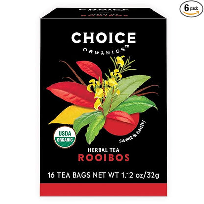 Choice Organics - Organic Rooibos Tea (6 Pack) - Fair Trade - Compostable - Caffeine Free - 96 Organic Herbal Tea Bags