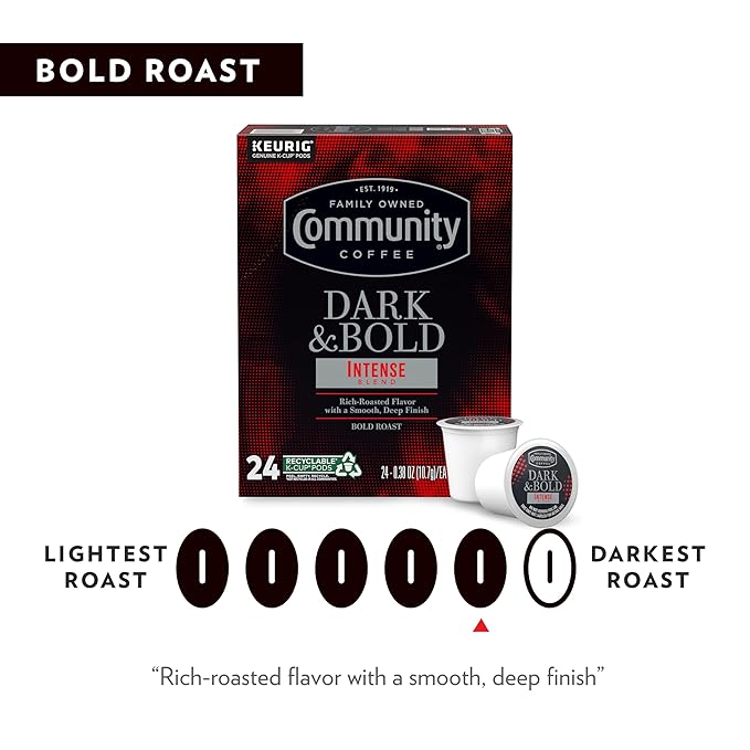 Community Coffee Dark & Bold Intense Blend 12 Count Coffee Pods, Dark Roast Compatible with Keurig 2.0 K-Cup Brewers, 12 Count (Pack of 1)
