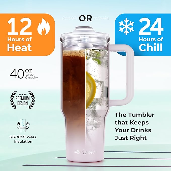 40 oz Tumbler With Handle and Straw Made of Stainless Steel - Double Wall Vacuum Insulated Tumbler With Lid - Sweat Proof Easy Grip, BPA-Free, Dishwasher Safe Tumbler (Orchid)