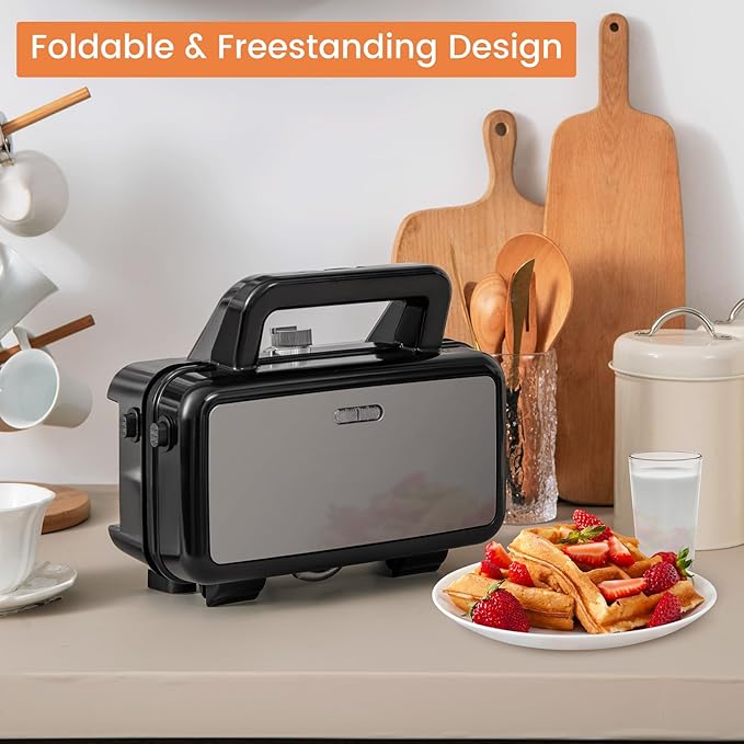 BECOMFORT 3 in 1 Waffle Maker, Sandwich Press w/3 Removable Non-stick Plates, Indicator Lights, Cool Touch Handle, Sandwich Maker & Panini Press w/5-gear Temperature Control for Breakfast Steak