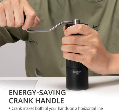 TIMEMORE Chestnut C2S Manual Coffee Grinder - Full Metal Body, 25g Capacity, CNC Stainless Steel Conical Burr, Adjustable Grind Setting, Double Bearing, Portable Hand Grinder, Black