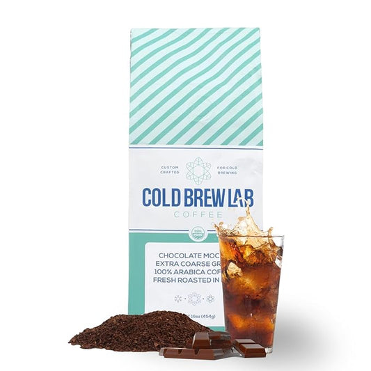 Cold Brew Organic Coarse Ground Flavored Coffee, Chocolate Mocha Flavor, Dark Roast, Colombian Supremo, Coarse Grind for Cold Brew Coffee & French Press, 1 LB