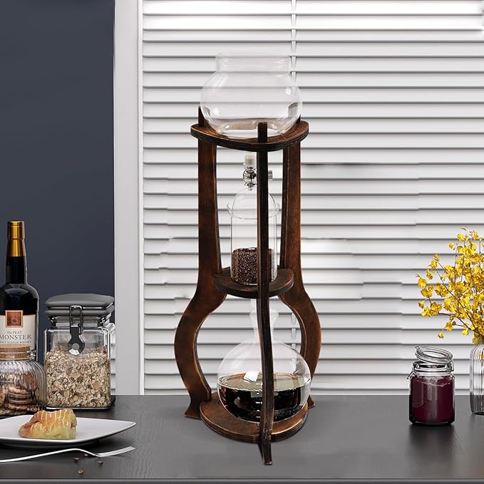 Iced Coffee Cold Brew Drip Tower Coffee Maker Ice Coffee Machine Cold Brew Dripper Iced Coffee Brewer Maker for Home, Shops, Cafes, Offices, 6-8 cup (Brown)
