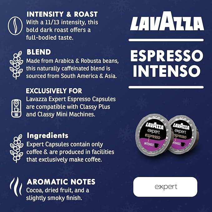 Lavazza Expert Espresso Intenso Capsules – 72 Count – Dark Roast Coffee Pods with Arabica & Robusta Blend – Bold Flavor & Rich Crema – Compatible with Lavazza Classy Machines