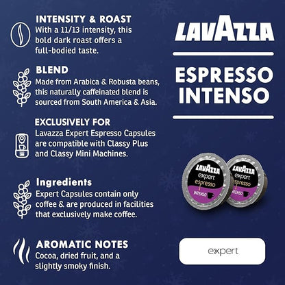 Lavazza Expert Espresso Intenso Capsules – 72 Count – Dark Roast Coffee Pods with Arabica & Robusta Blend – Bold Flavor & Rich Crema – Compatible with Lavazza Classy Machines
