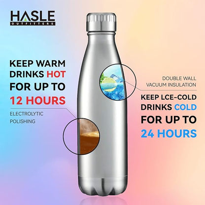 HASLE OUTFITTERS 17oz Stainless Steel Water Bottles Bulk, Vacuum Insulated Water Bottles Double Walled Reusable Metal Sports Water Bottles Keep Drinks Hot and Cold, Stainless, 8Packs