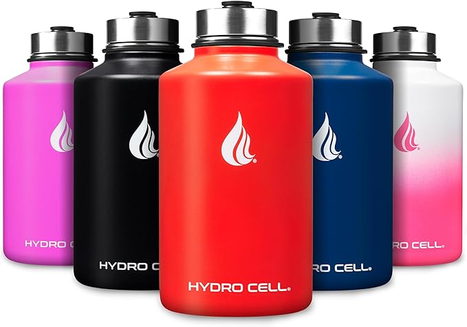 HYDRO CELL Stainless Steel Insulated Water Bottle with Straw - For Cold & Hot Drinks - Metal Vacuum Flask with Screw Cap and Modern Leakproof Sport Thermos for Adults (Mandarin 64oz)