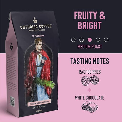 Catholic Coffee St. Valentine | Medium Roast Whole Bean Coffee – Raspberry & White Chocolate Notes | 12oz Bag – Sweet Catholic Gift for Loved Ones